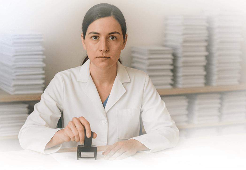 A clinician reviewing documentation